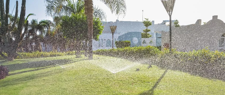 Irrigation system providing water to lawn in West Palm Beach, FL.