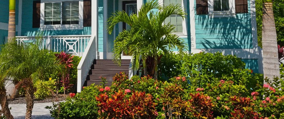 Landscaping in front of a house in West Palm Beach, FL.